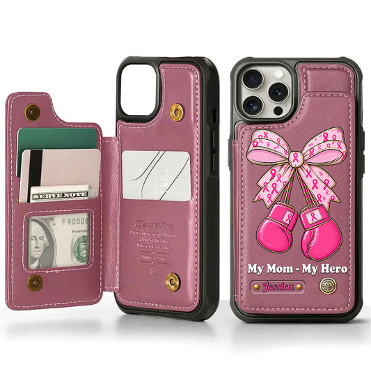 Breast Cancer Awareness Fighter Personalized Leather Wallet Phone Case