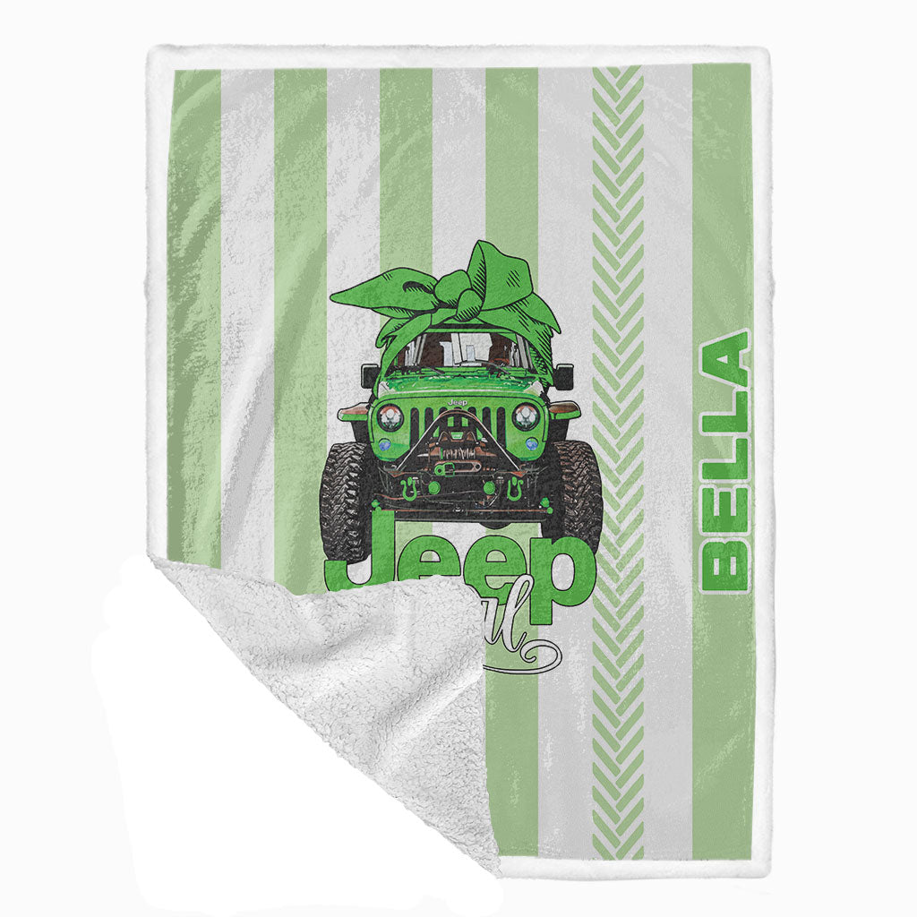 Personalized Multicolor Jeep Girl Tire Tracks Sherpa Blanket Supler Store