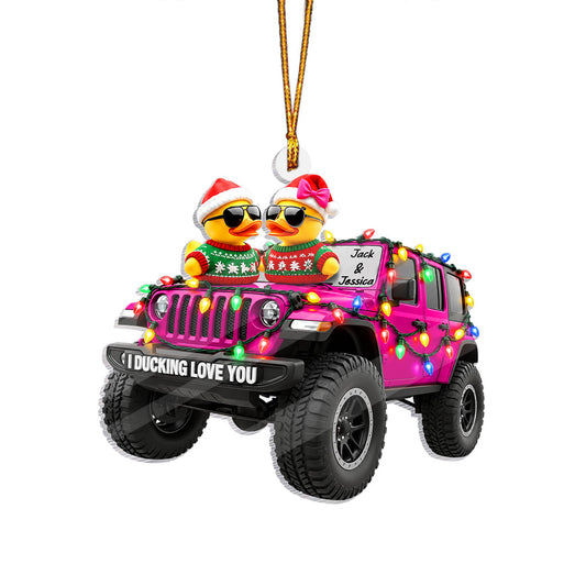 Christmas Jeep Duck Couple Personalized Acrylic Ornament