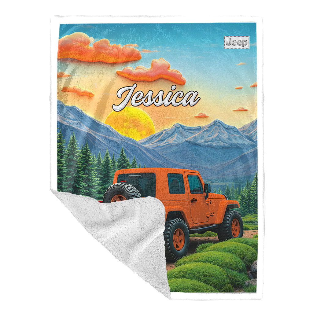Personalized Jeep Into The Forest Sherpa Blanket