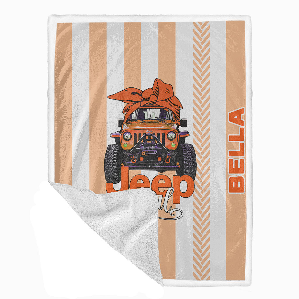 Personalized Multicolor Jeep Girl Tire Tracks Sherpa Blanket Supler Store