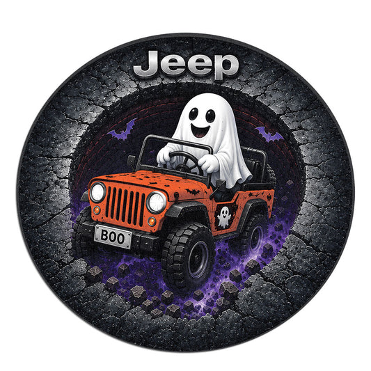 Jeep Halloween Ghost 3D Illusion Round Rug