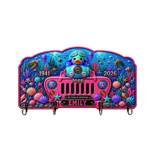 Jeep 85th Anniversary Mermaid Duck Personalized Wooden Key Holder