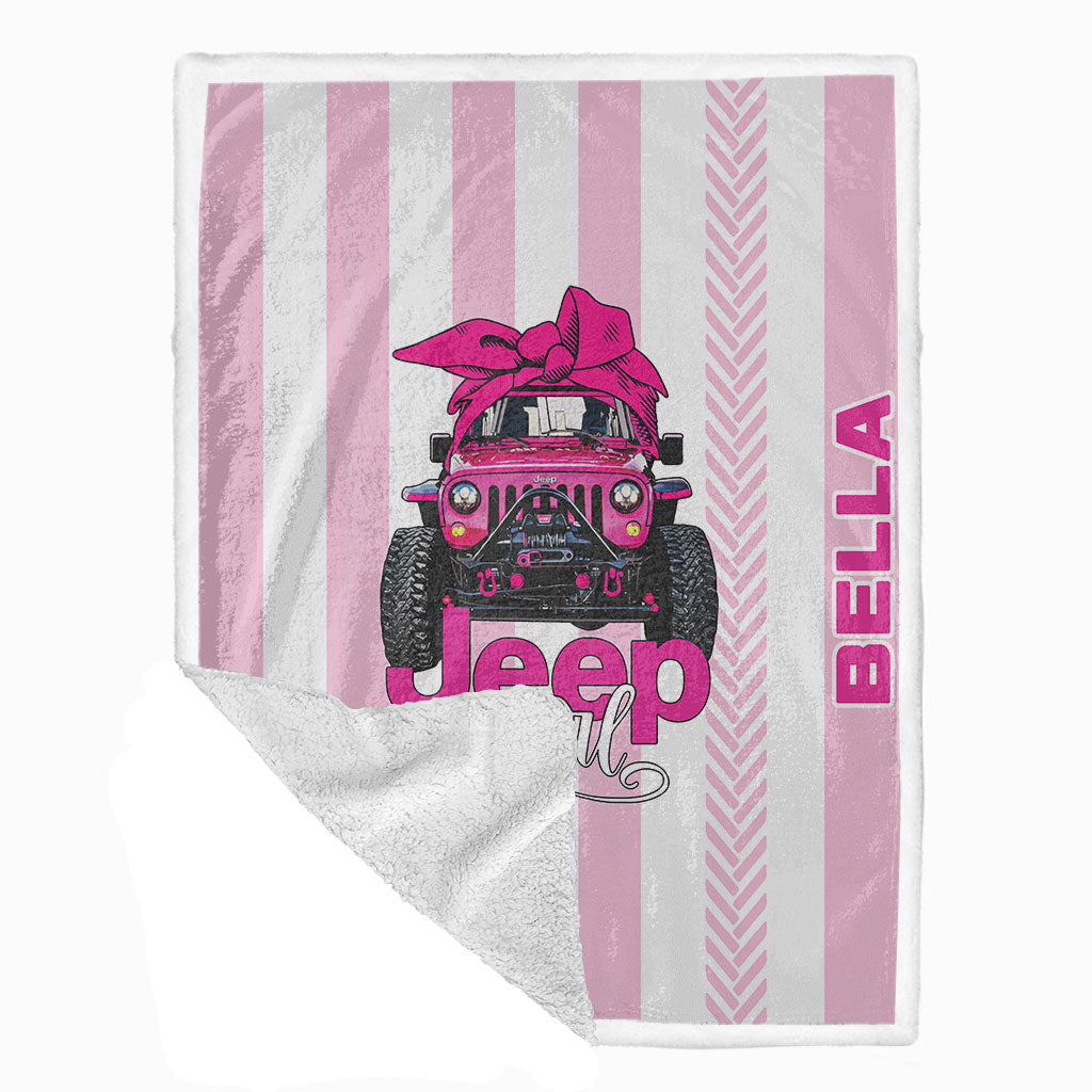 Personalized Multicolor Jeep Girl Tire Tracks Sherpa Blanket Supler Store