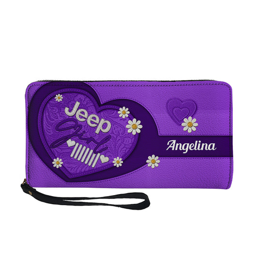 Personalized Jeep Girl Daisy Leather Long Wallet