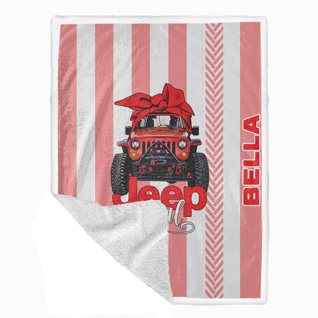 Personalized Multicolor Jeep Girl Tire Tracks Sherpa Blanket Supler Store
