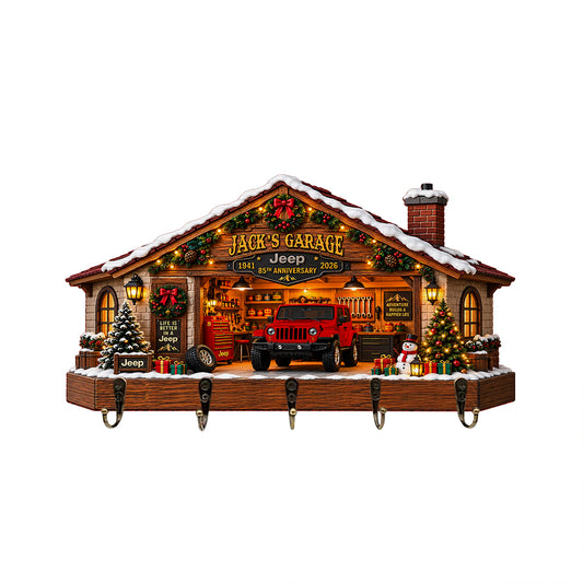 Christmas Jeep Garage Personalized Wooden Key Holder
