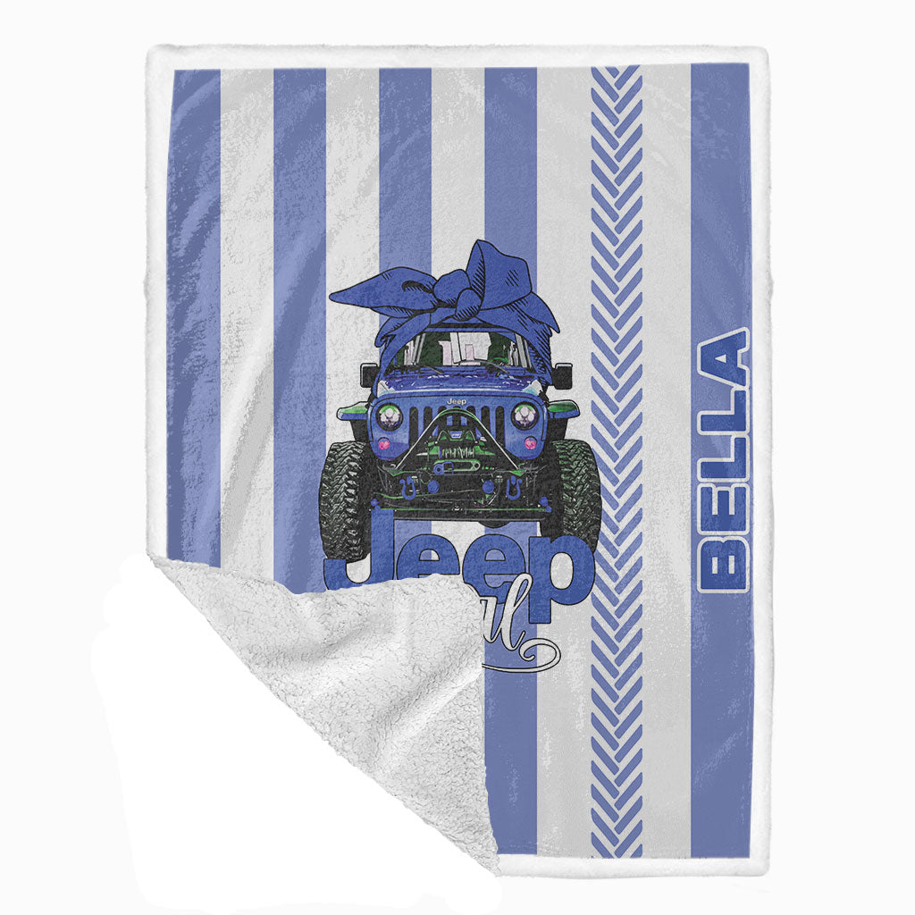 Personalized Multicolor Jeep Girl Tire Tracks Sherpa Blanket Supler Store