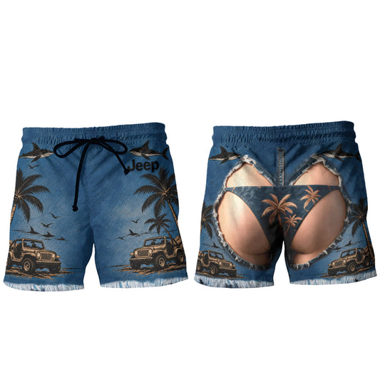 Jeep Funny Palm Tree Personalized Beach Shorts