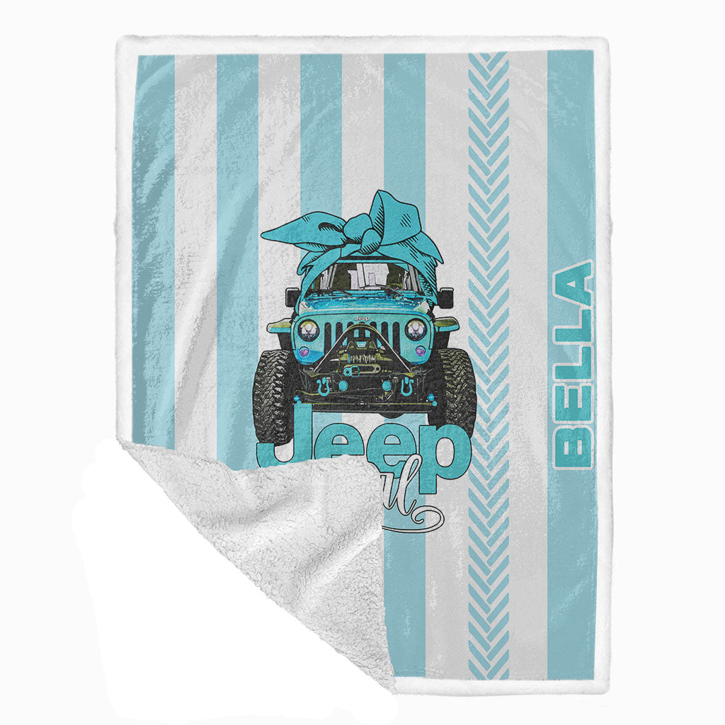 Personalized Multicolor Jeep Girl Tire Tracks Sherpa Blanket Supler Store