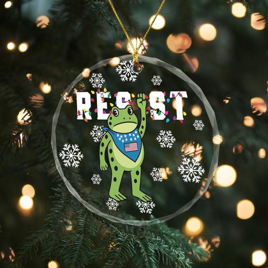 Portland Frog Protester Christmas Glass Ornament Supler Store