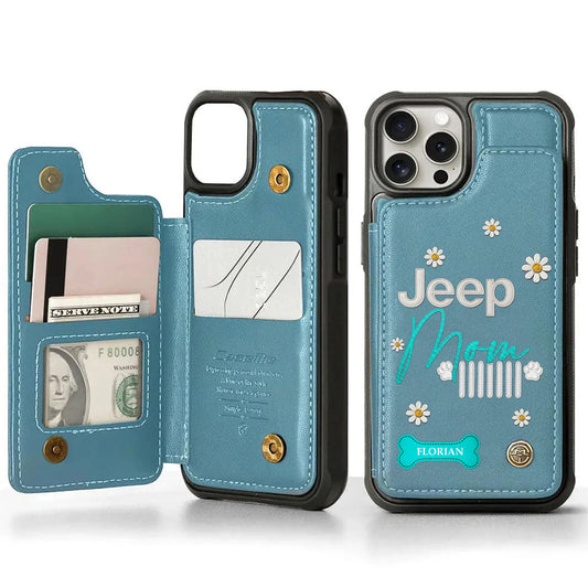 Jeep Mom Daisy Personalized Leather Wallet Phone Case Gifts for Mom