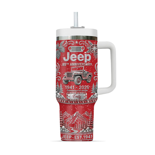 Christmas Jeep 85th Anniversary Bedazzle Print Tumbler