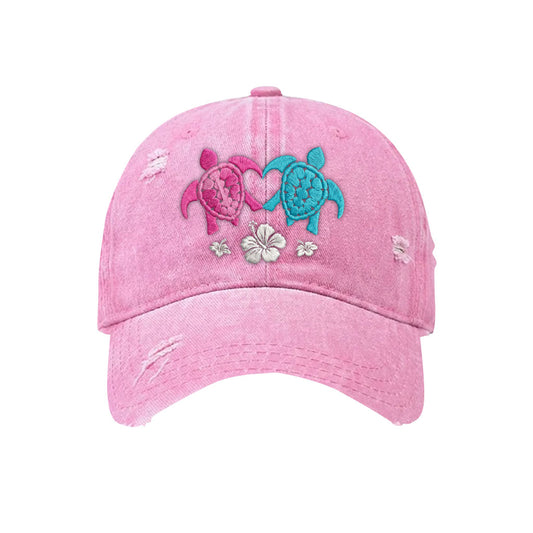 Sea Turtle Beach Distressed Embroidered Baseball Cap