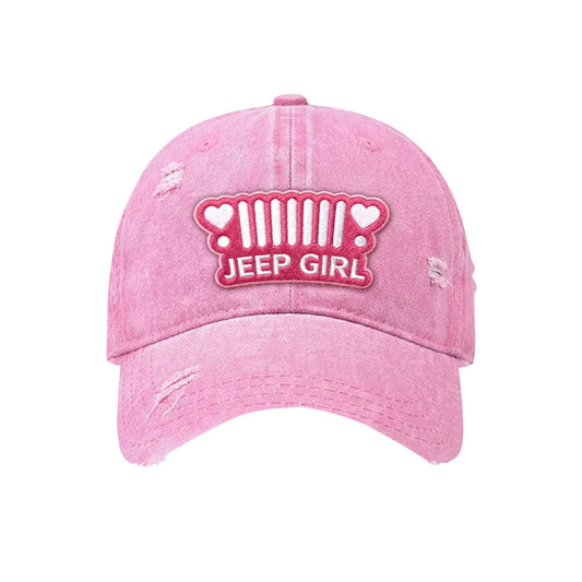 Jeep Girl Hat Heart Grille Distressed Embroidered Washed Cotton Baseball Cap