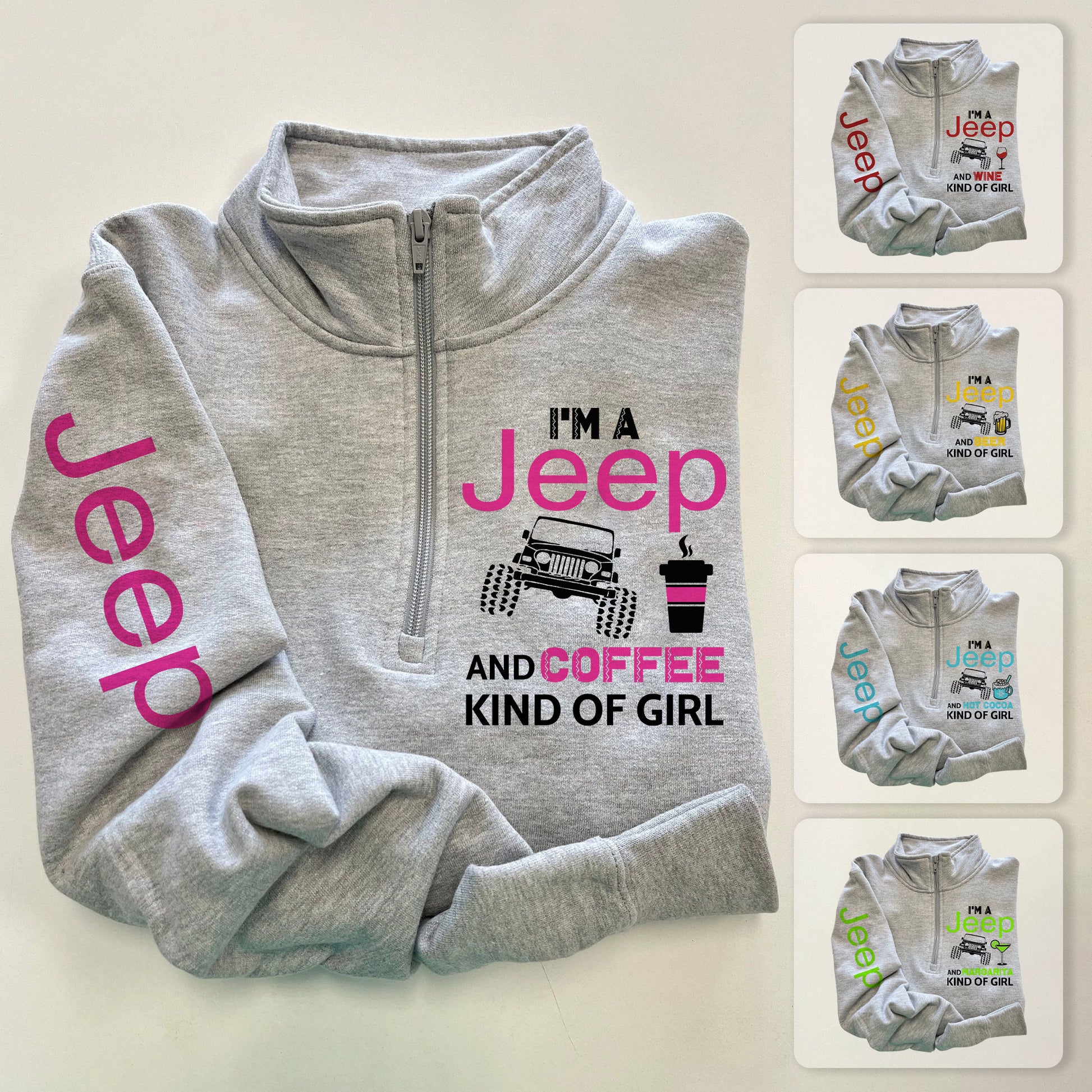 Jeep And Coffee Kind Of Girl Quarter Zip Sweater Supler Store