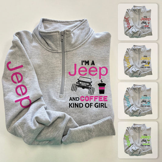Jeep And Coffee Kind Of Girl Quarter Zip Sweater Supler Store