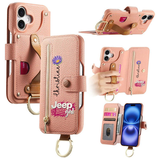 Jeep Girl Phone Case Personalized Birth Flower Wallet Function