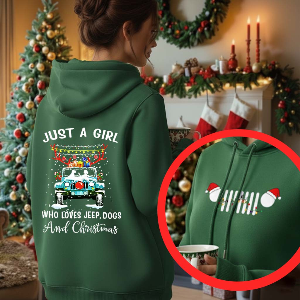 Just A Girl Who Loves Jeep, Dogs And Christmas T-Shirt Hoodie Supler Store