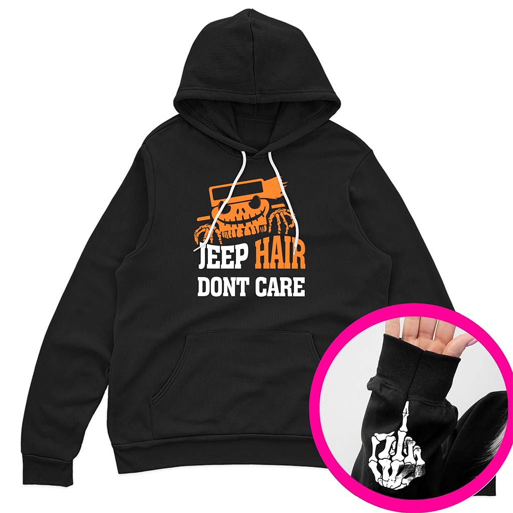 Jeep Hair Don't Care Halloween Funny Skeleton Hand Hoodie Supler Store