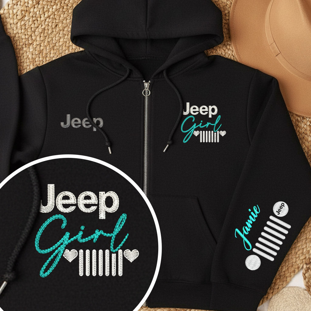 Personalized Embroidered Jeep Girl Grille Zip Hoodie Supler Store