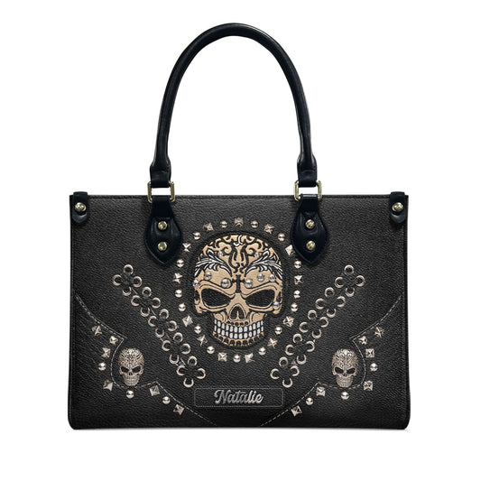 Personalized Gothic Skull Day of the Dead Leather Handbag & Leather Long Wallet Set