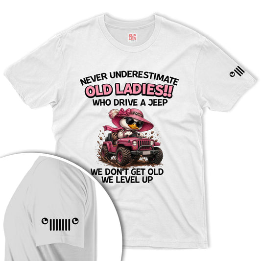 Never Underestimate Old Ladies Who Drive A Jeep Duck Shirt
