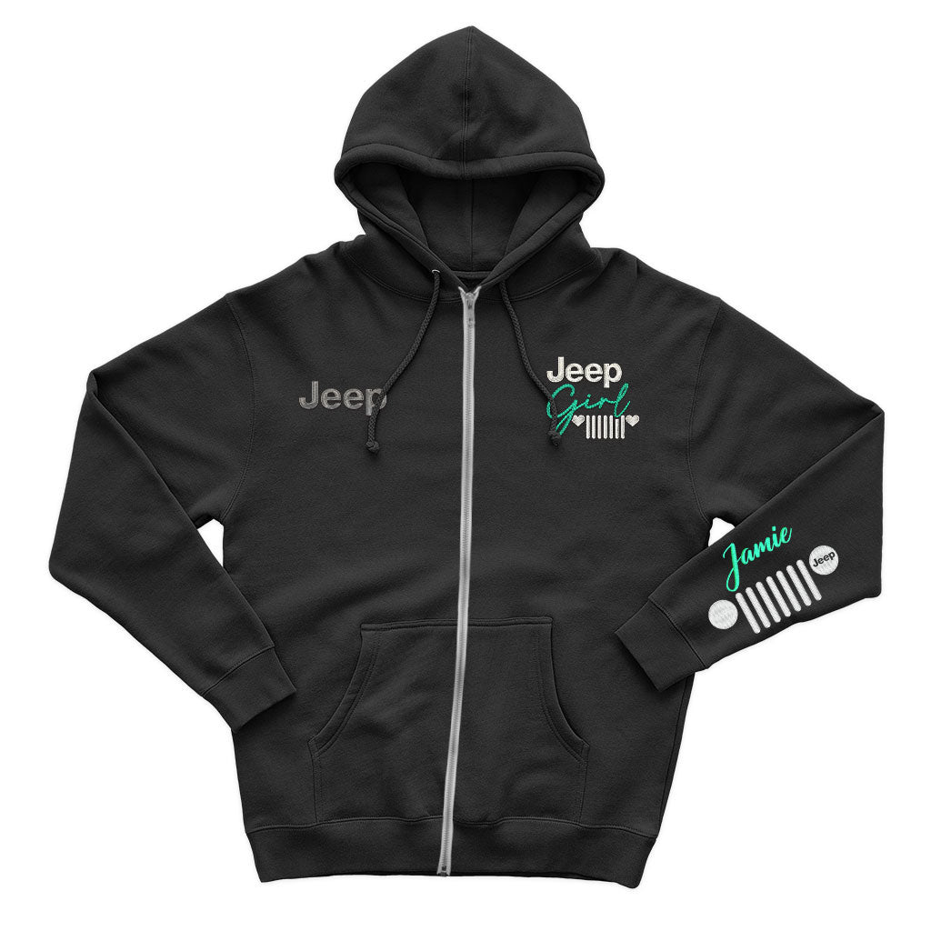 Personalized Embroidered Jeep Girl Grille Zip Hoodie Supler Store