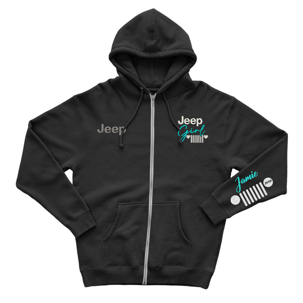 Personalized Embroidered Jeep Girl Grille Zip Hoodie Supler Store